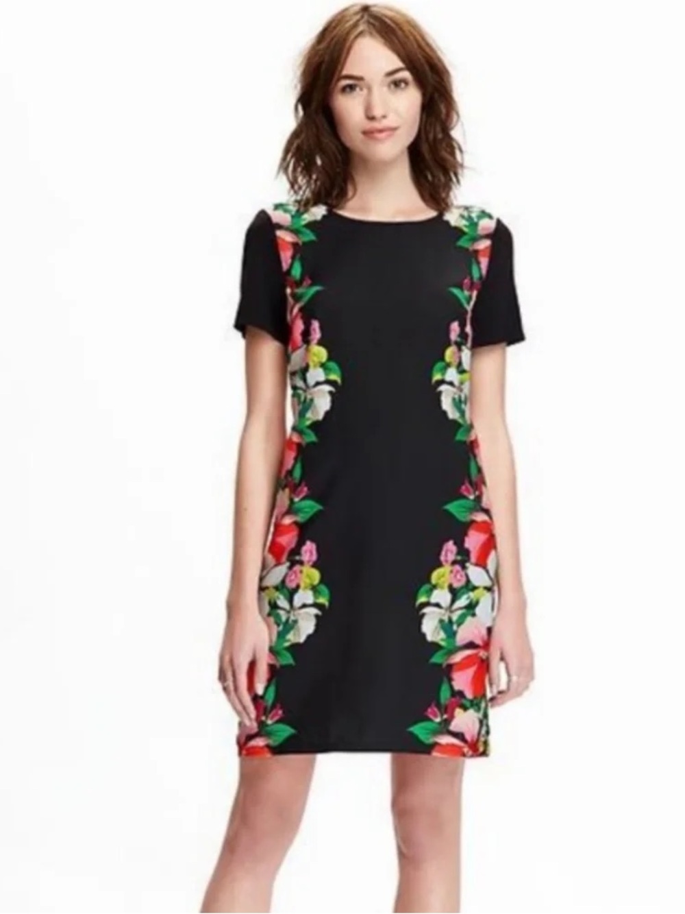 Black Tropical Shift Dress (size Medium)